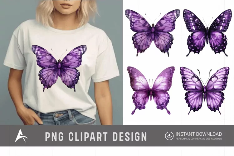 Watercolor Purple Fantasy Butterfly Clipart