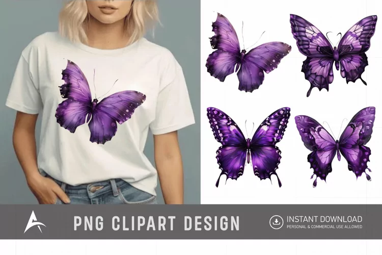 Watercolor Purple Fantasy Butterfly Clipart