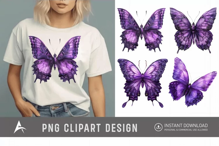 Watercolor Purple Fantasy Butterfly Clipart