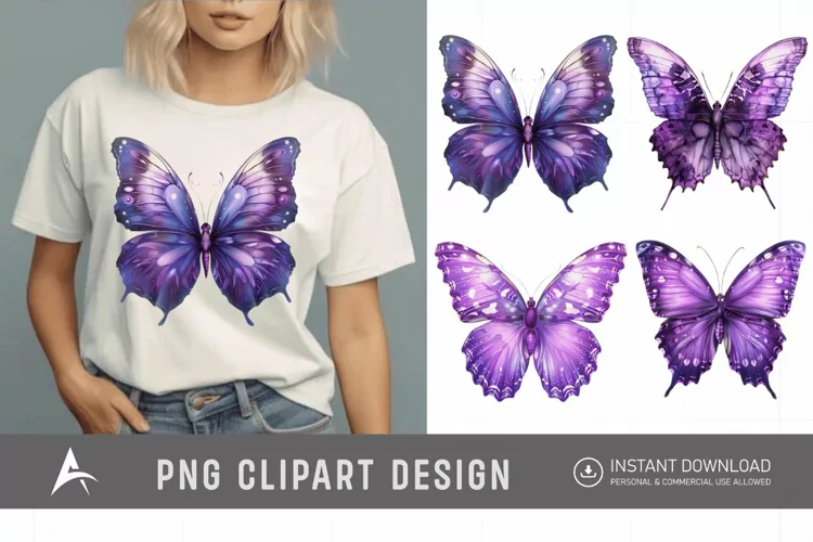 Watercolor Purple Fantasy Butterfly Clipart