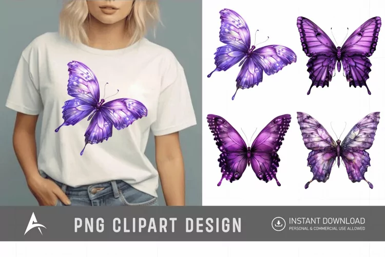 Watercolor Purple Fantasy Butterfly Clipart