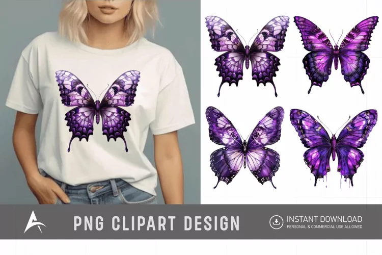 Watercolor Purple Fantasy Butterfly Clipart