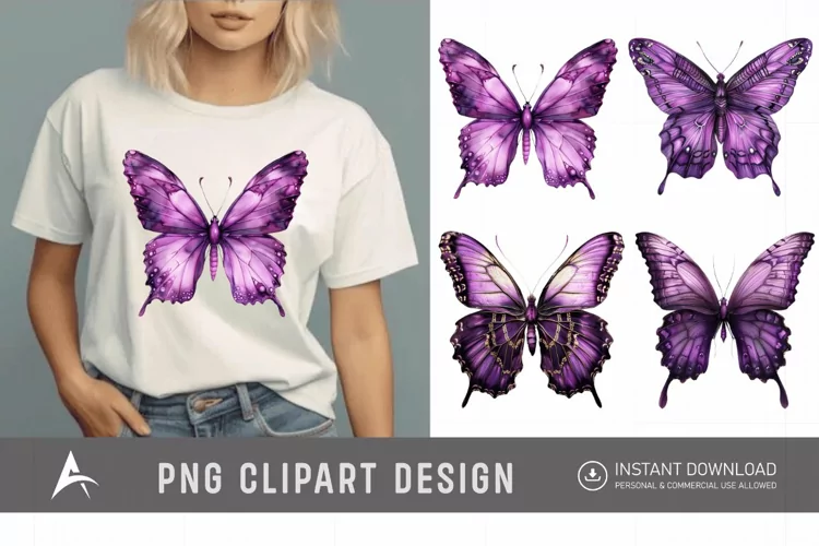 Watercolor Purple Fantasy Butterfly Clipart