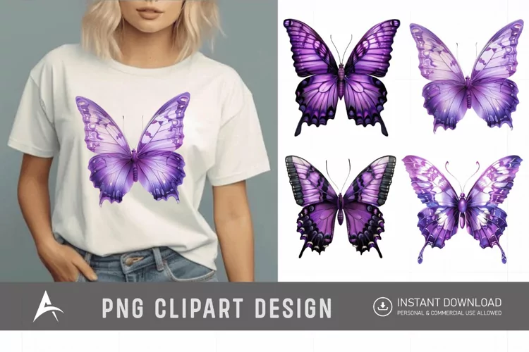 Watercolor Purple Fantasy Butterfly Clipart