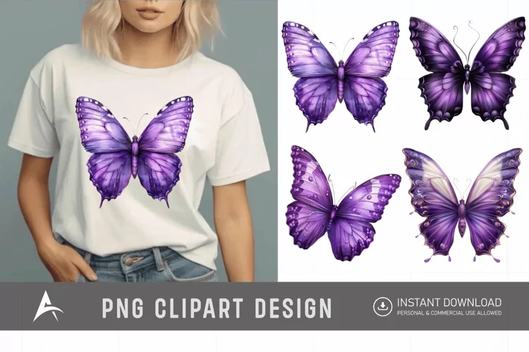 Watercolor Purple Fantasy Butterfly Clipart