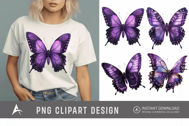 Watercolor Purple Fantasy Butterfly Clipart