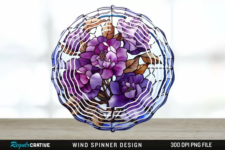 Purple Floral Wind Spinner Sublimation PNG Design