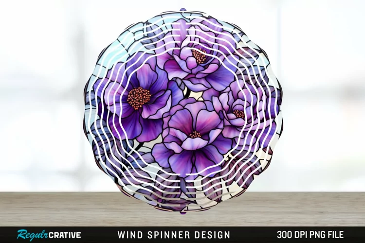 Purple Floral Wind Spinner Sublimation PNG Design
