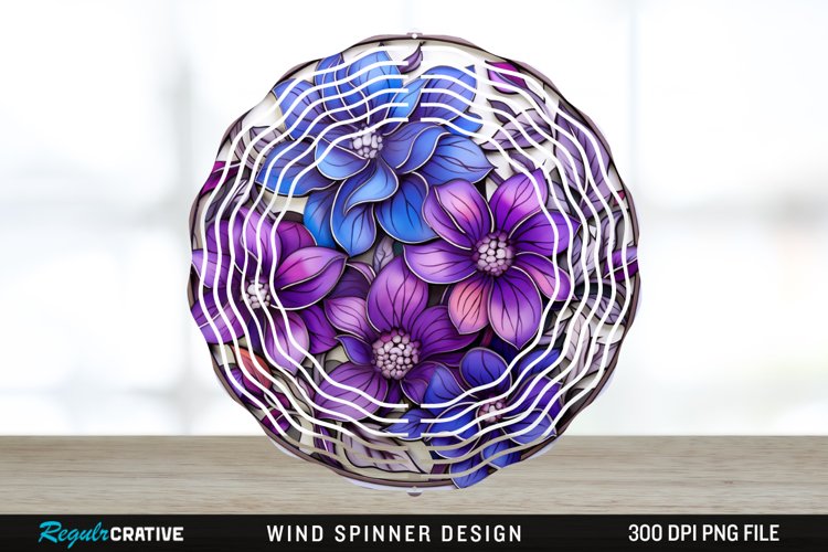 Purple Floral Wind Spinner Sublimation PNG Design example image 1