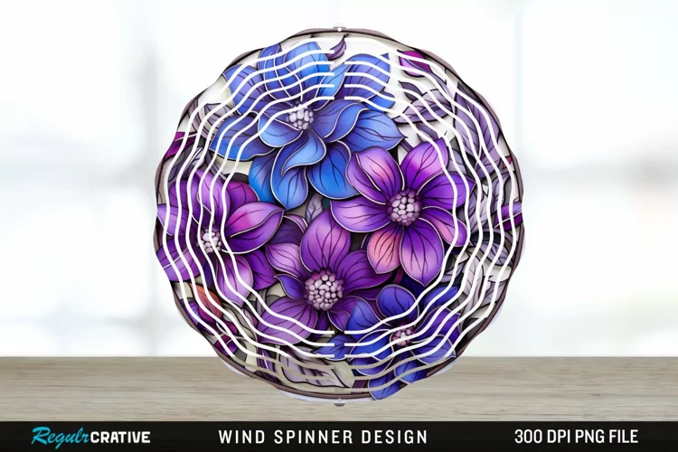 Purple Floral Wind Spinner Sublimation PNG Design