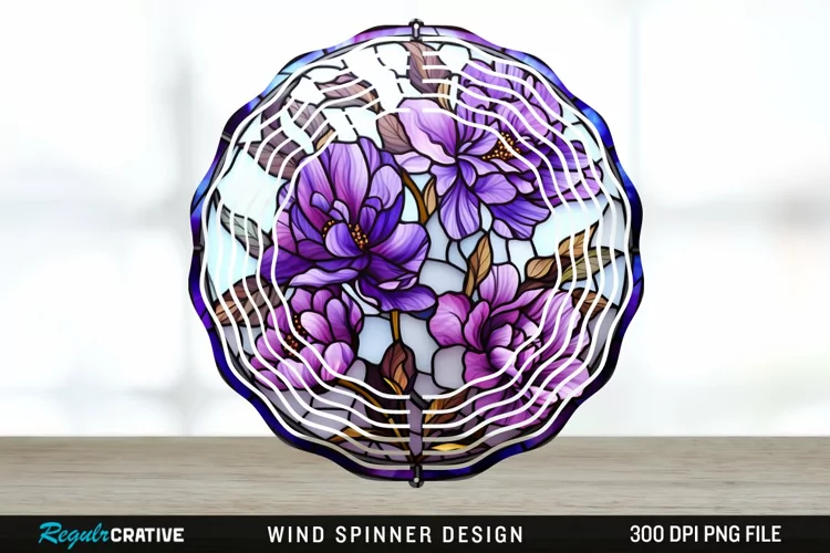Purple Floral Wind Spinner Sublimation PNG Design