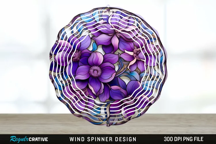 Purple Floral Wind Spinner Sublimation PNG Design