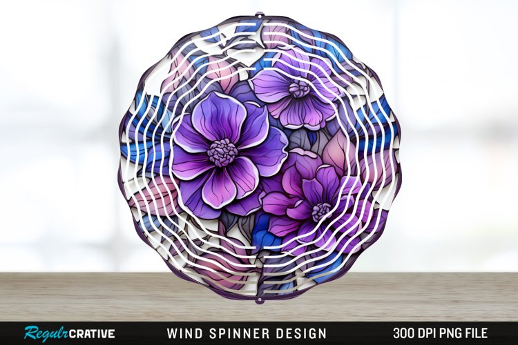 Purple Floral Wind Spinner Sublimation PNG Design example image 1
