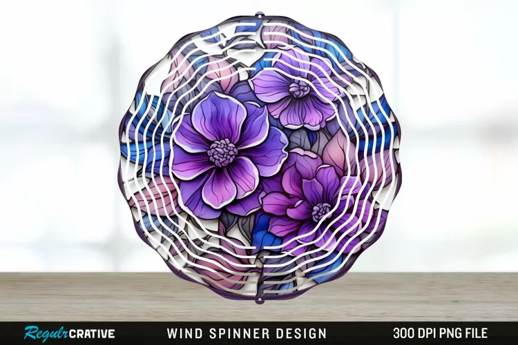 Purple Floral Wind Spinner Sublimation PNG Design