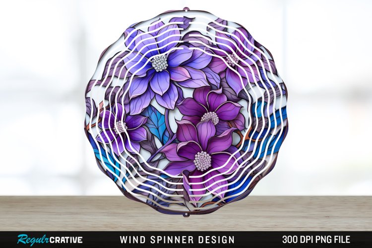 Purple Floral Wind Spinner Sublimation PNG Design example image 1