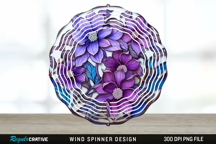 Purple Floral Wind Spinner Sublimation PNG Design