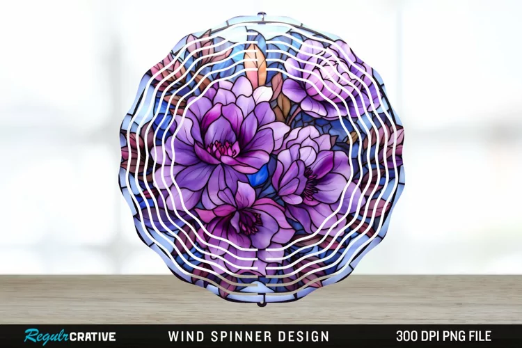 Purple Floral Wind Spinner Sublimation PNG Design
