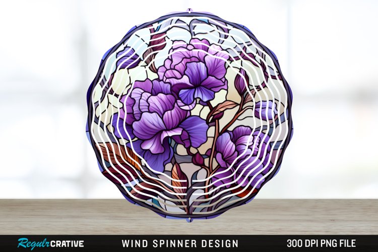 Purple Floral Wind Spinner Sublimation PNG Design example image 1
