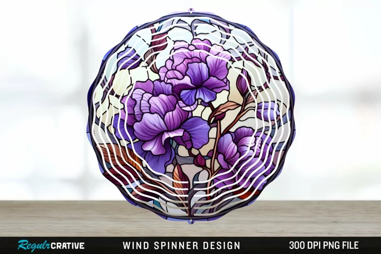 Purple Floral Wind Spinner Sublimation PNG Design