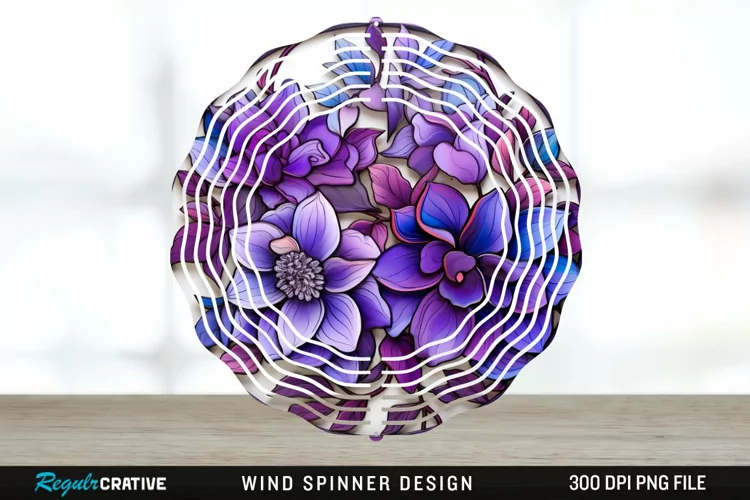 Purple Floral Wind Spinner Sublimation PNG Design