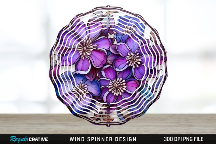 Purple Floral Wind Spinner Sublimation PNG Design example image 1