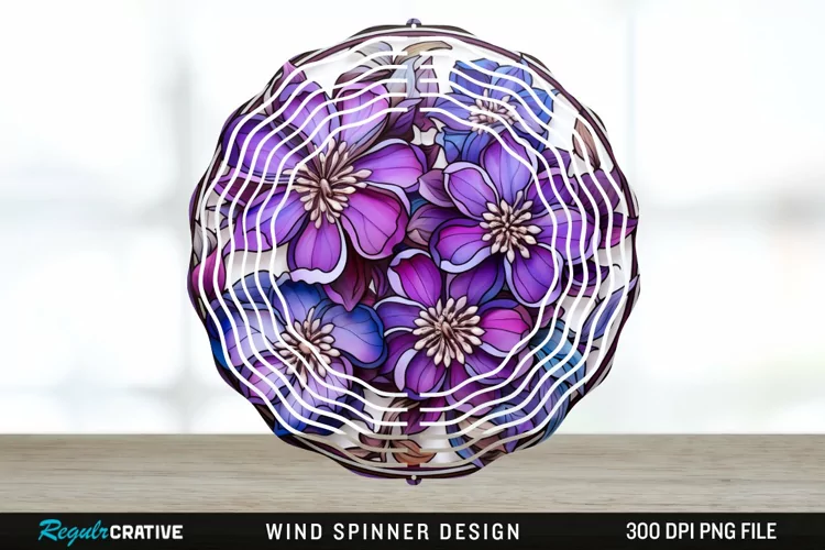 Purple Floral Wind Spinner Sublimation PNG Design