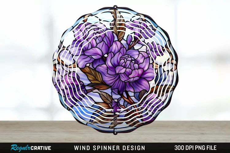 Purple Floral Wind Spinner Sublimation PNG Design
