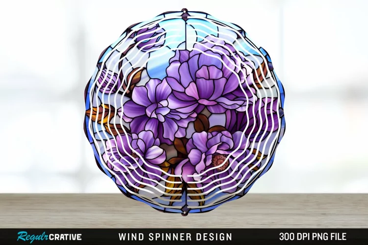 Purple Floral Wind Spinner Sublimation PNG Design