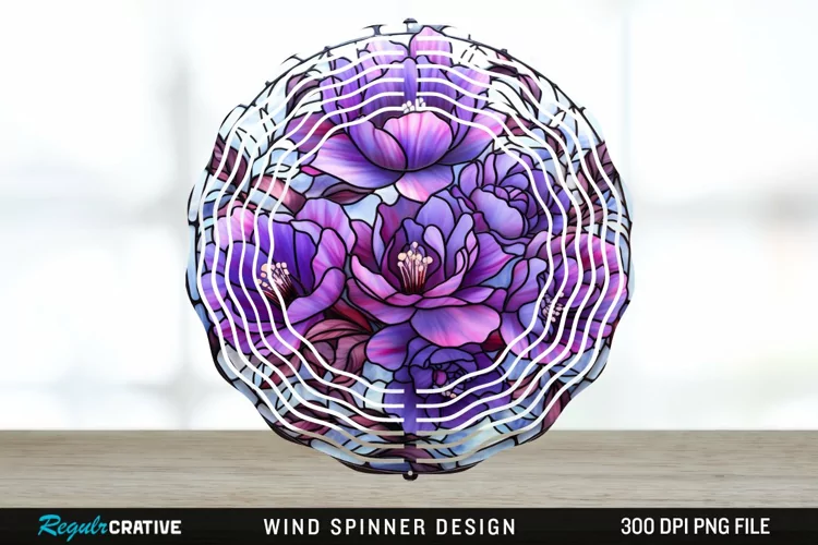 Purple Floral Wind Spinner Sublimation PNG Design