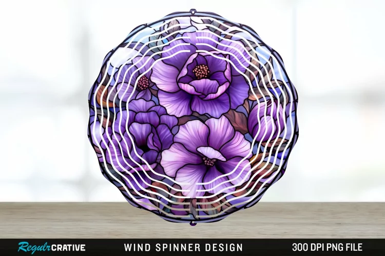 Purple Floral Wind Spinner Sublimation PNG Design