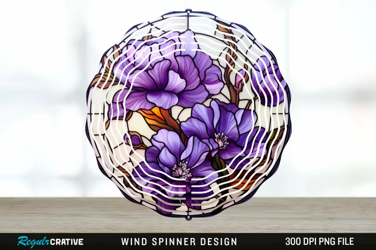 Purple Floral Wind Spinner Sublimation PNG Design