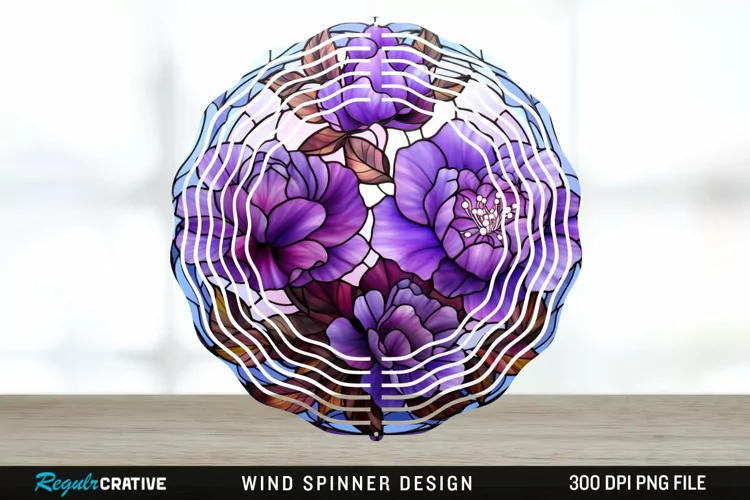 Purple Floral Wind Spinner Sublimation PNG Design