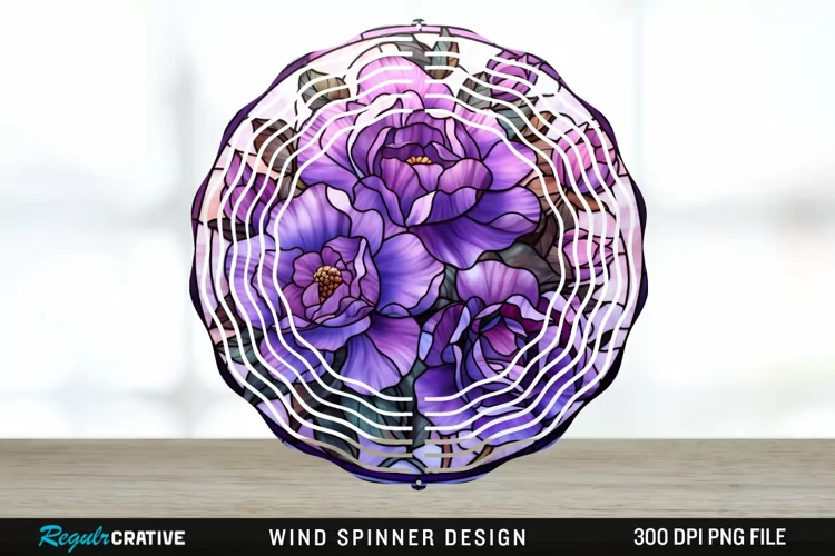 Purple Floral Wind Spinner Sublimation PNG Design