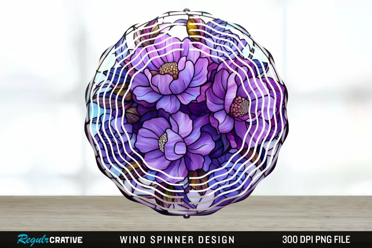 Purple Floral Wind Spinner Sublimation PNG Design
