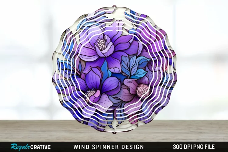 Purple Floral Wind Spinner Sublimation PNG Design