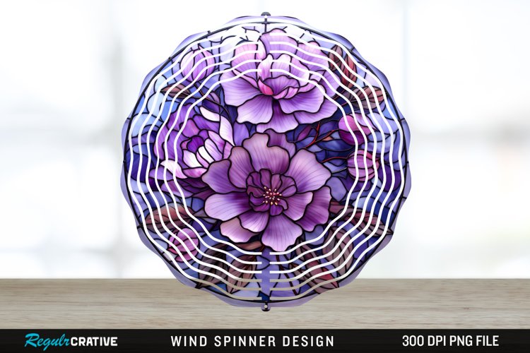 Purple Floral Wind Spinner Sublimation PNG Design example image 1