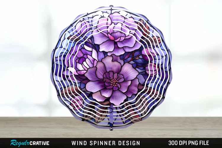 Purple Floral Wind Spinner Sublimation PNG Design