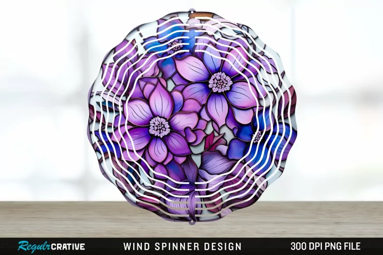 Purple Floral Wind Spinner Sublimation PNG Design