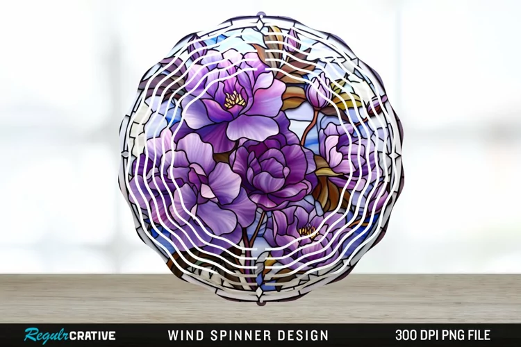 Purple Floral Wind Spinner Sublimation PNG Design