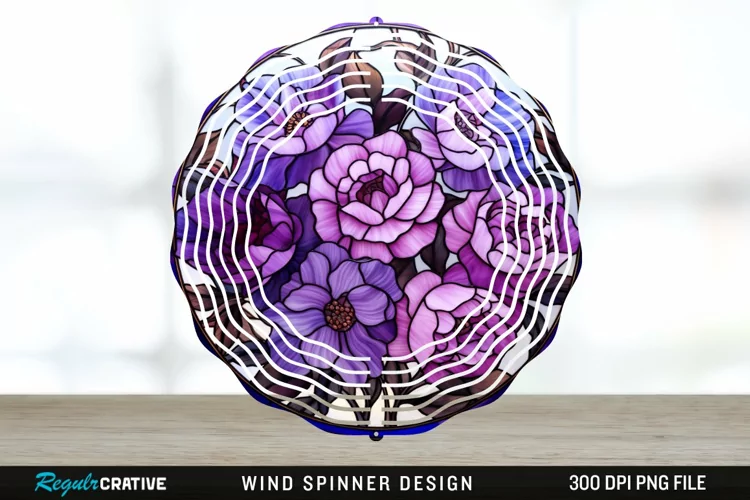 Purple Floral Wind Spinner Sublimation PNG Design