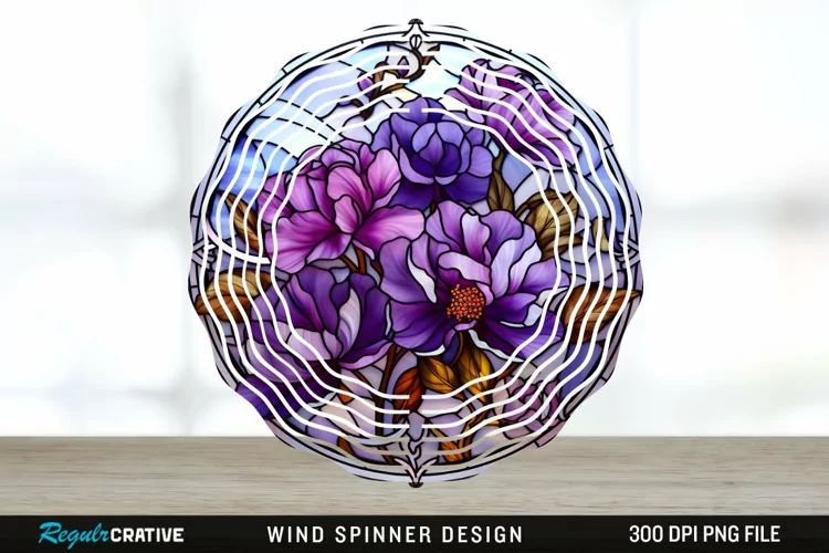 Purple Floral Wind Spinner Sublimation PNG Design