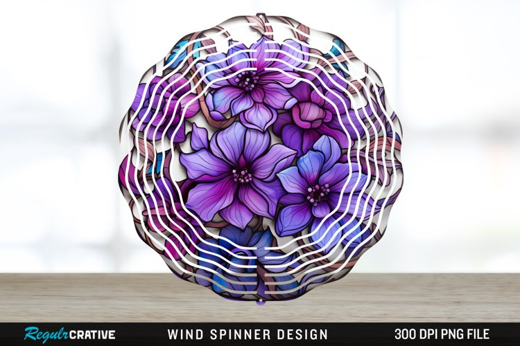 Purple Floral Wind Spinner Sublimation PNG Design example image 1