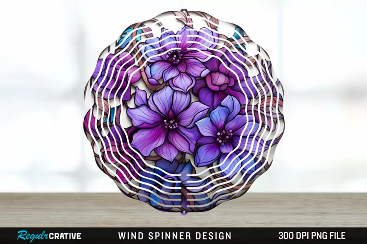 Purple Floral Wind Spinner Sublimation PNG Design