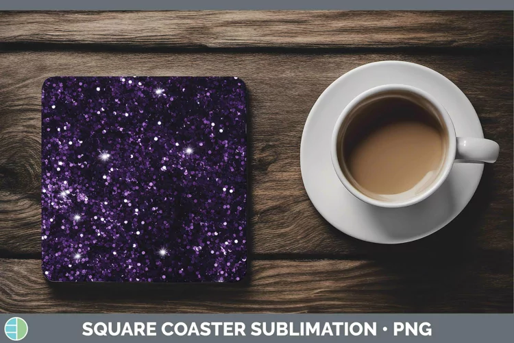 Purple Glitter Square Coaster Sublimation Coaster Designs