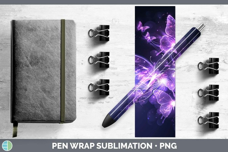 Purple Glow Butterflies Pen Wrap Sublimation Epoxy Pen Desig