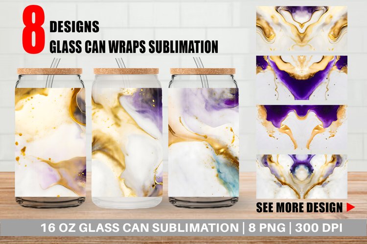 Purple Gold Alcohol Ink Glass Can Wraps example image 1