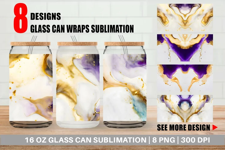 Purple Gold Alcohol Ink Glass Can Wraps