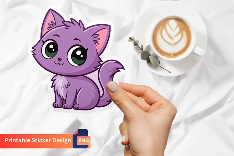 Purple Kitten Sticker, Adorable Purple Cat Sticker