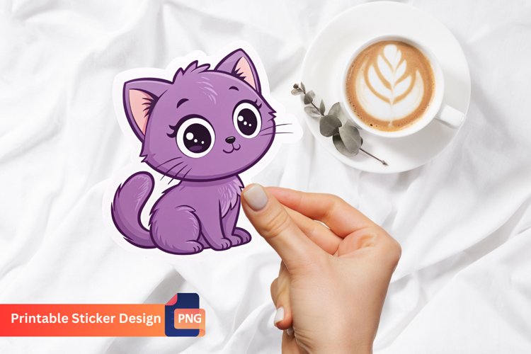 Purple Kitten Sticker, Adorable Purple Cat Sticker example image 1