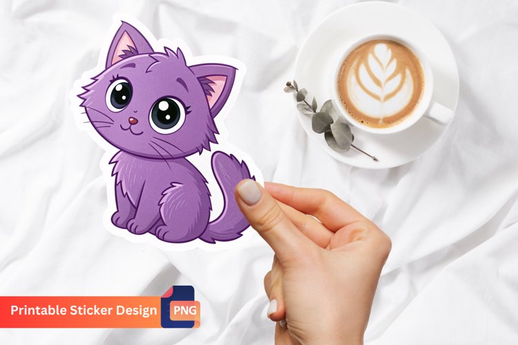 Purple Kitten Sticker, Adorable Purple Cat Sticker example image 1